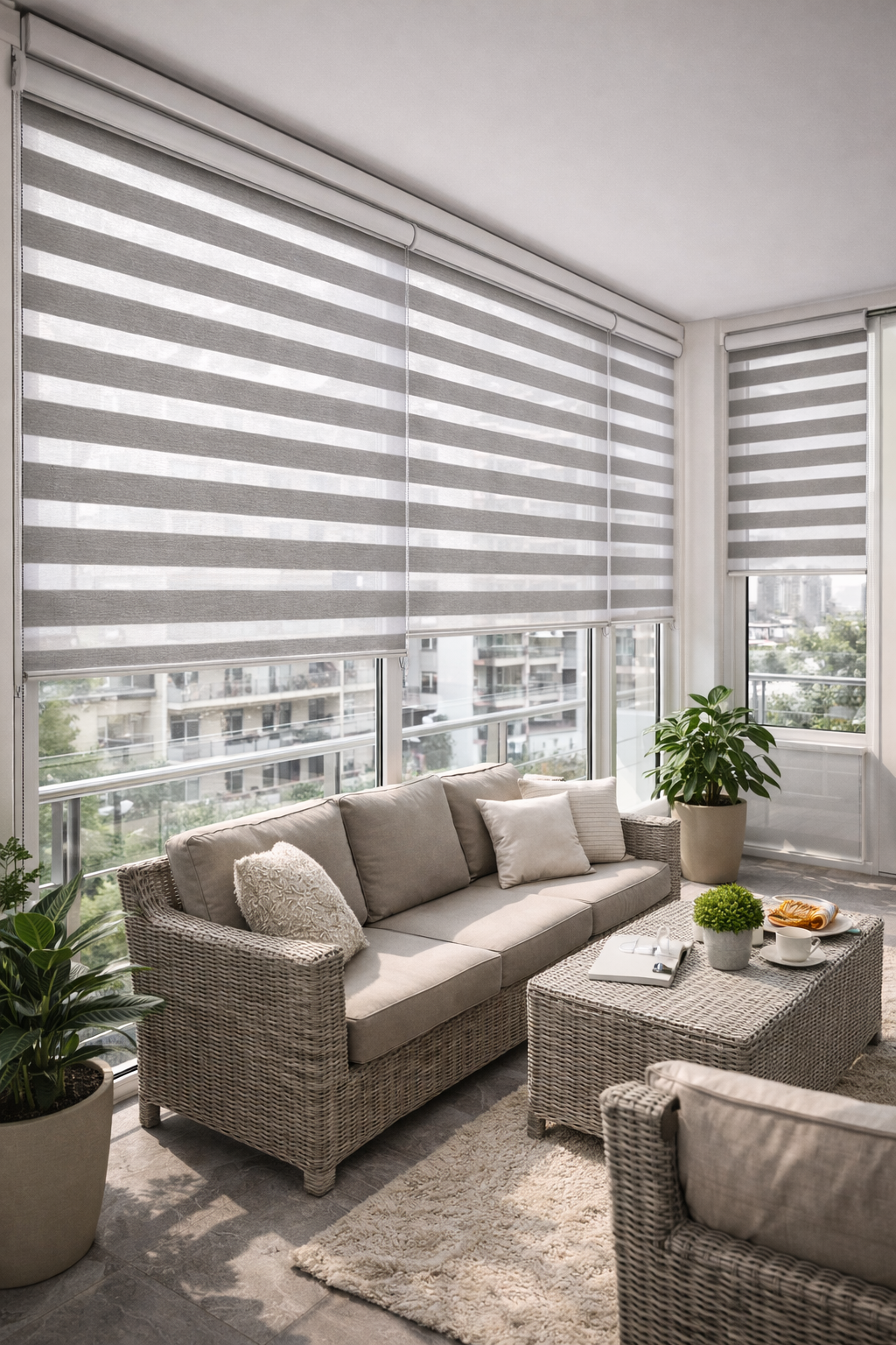 Cam balkon zebra perde uygulaması - geniş pencere çözümü