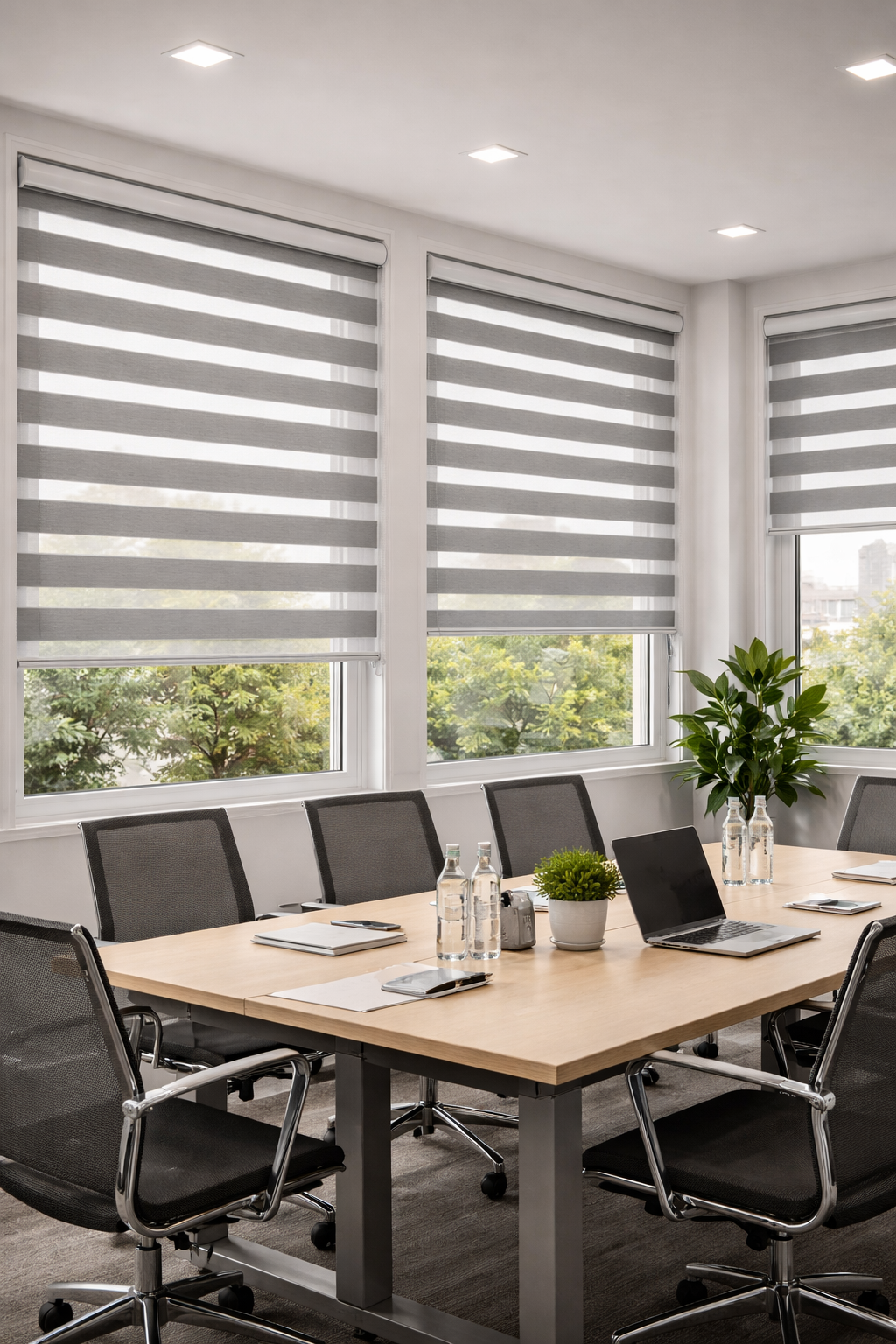 Toplantı odasında zebra perde - ofis perde çözümü